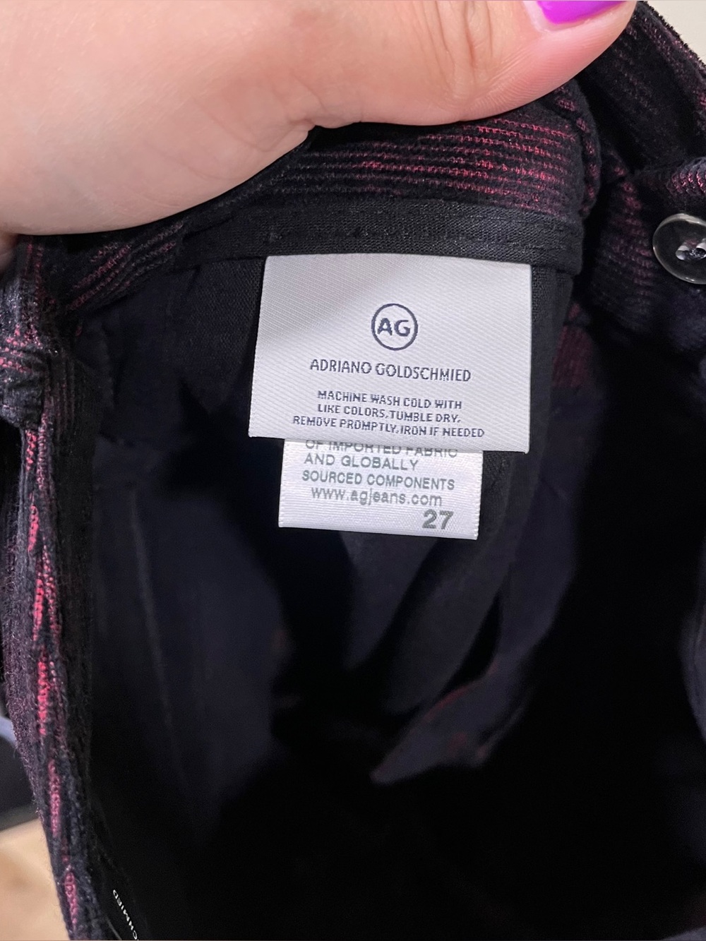 NWT AG Jeans The Elvie high-rise crop trouser red and black plaid corduroy  27 - Picture 10 of 11